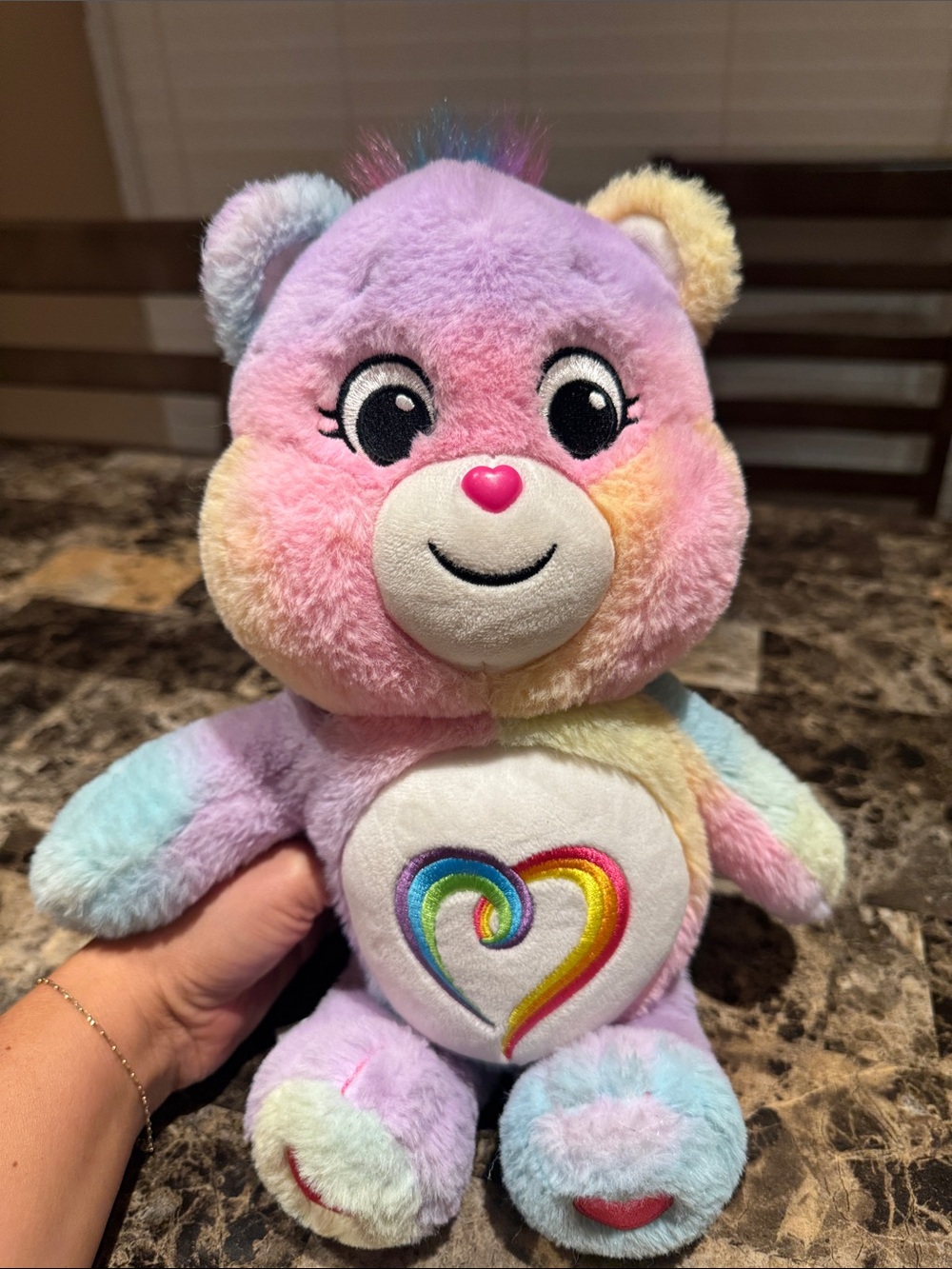 Care Bears Pastel Rainbow Heart Plush Toy - Togetherness Bear